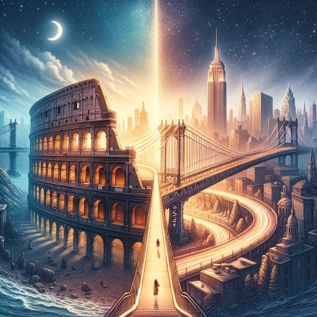 Graphic illustrating the Brooklyn Bridge, a symbol of New York City, where Michele Berardi moved in 2006 to pursue his dreams.